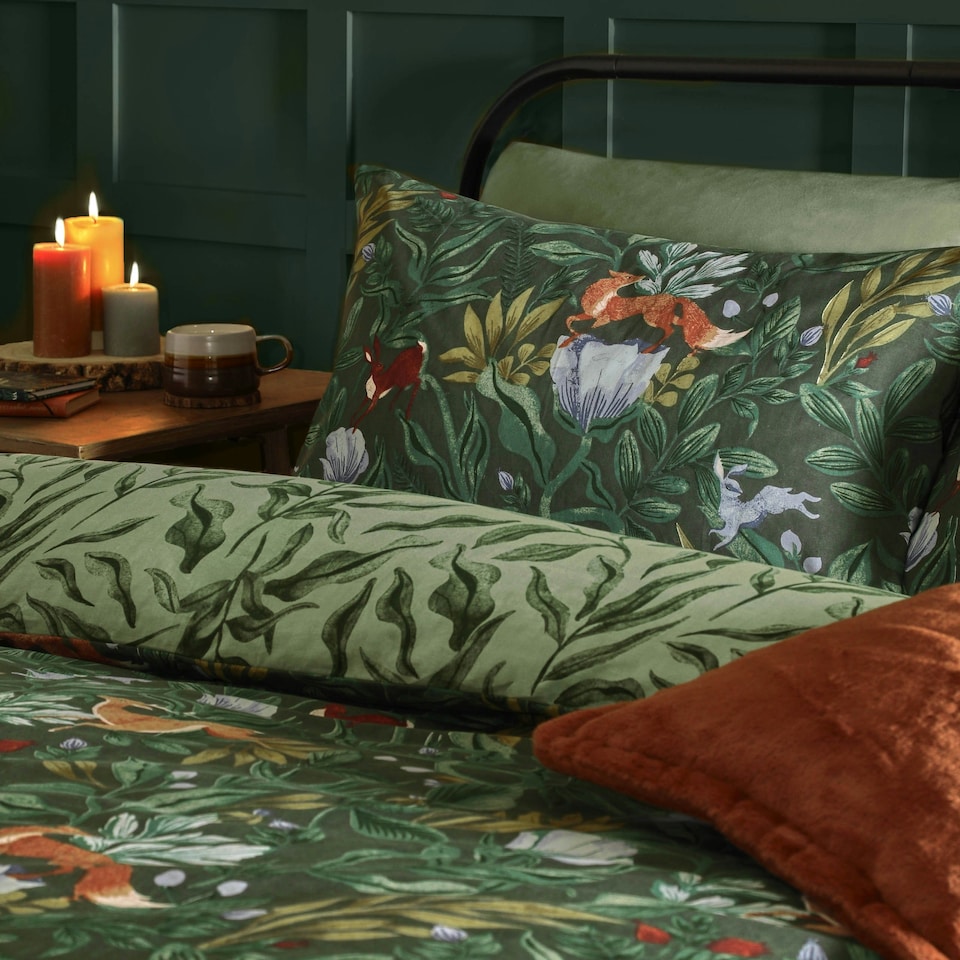 image 1 of furn. Into The Woods Printed Reversible Duvet Cover Set, Double, Green Green | Double