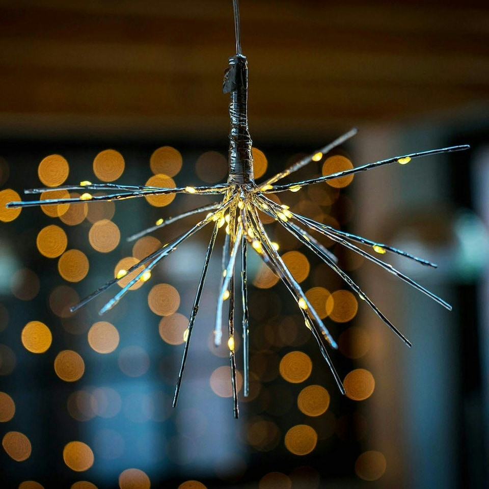 image 1 of ValueLights Bursting Stars 4 Pack Silver Illuminated Decoration and Integrated LED 1.5W Warm White Bulb