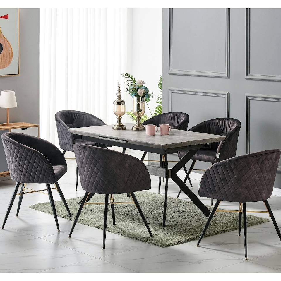 image 1 of Set of 2 Vittorio Velvet Dining Chairs with Black Metal Legs, Quilted Design Modern Accent Chair | Black