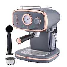 Cooks Professional 15-Bar Retro Espresso Coffee Machine 1.2L with Frothing Steam Wand | Grey | Grey & Copper