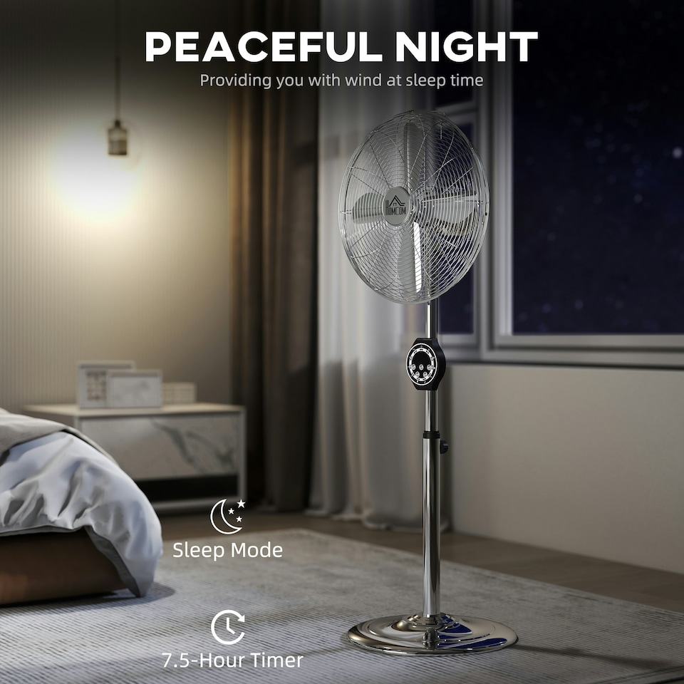 image 1 of HOMCOM Metal Pedestal Fan with Oscillating, Adjustable Height, Timer
