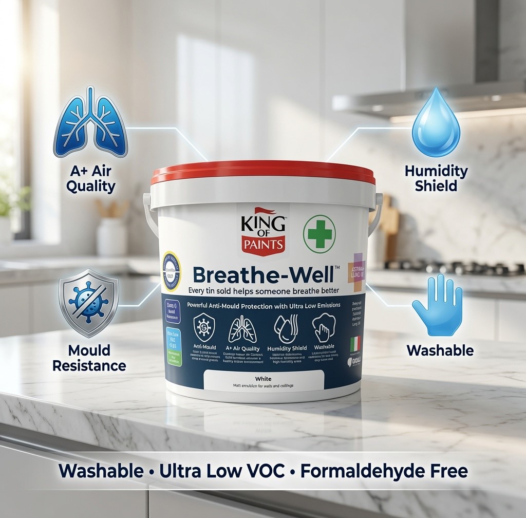 White Anti-mould Paint - Anti-condensation Paint King of Paints Breathe-well white 5 litres