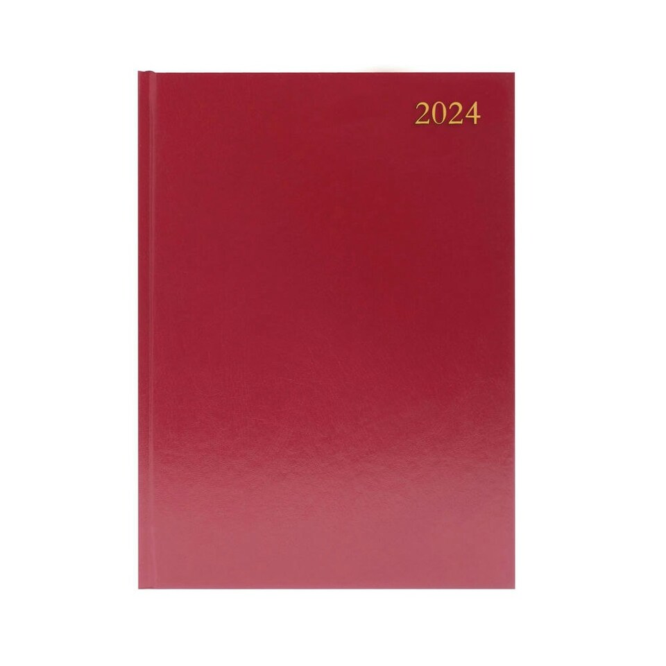 image 1 of 2024 A4 2 Pages Per Day Burgundy Desk Diary