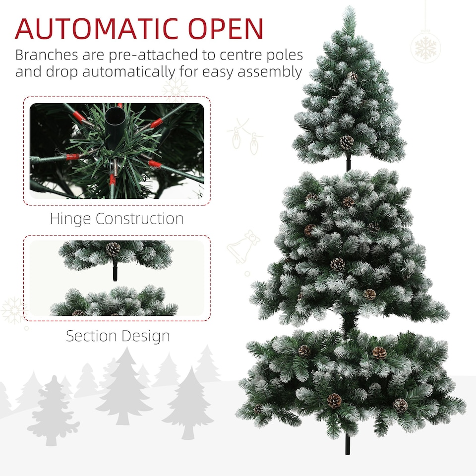image 1 of HOMCOM 6ft Artificial Pine Christmas Tree with Pinecones, Steel Base