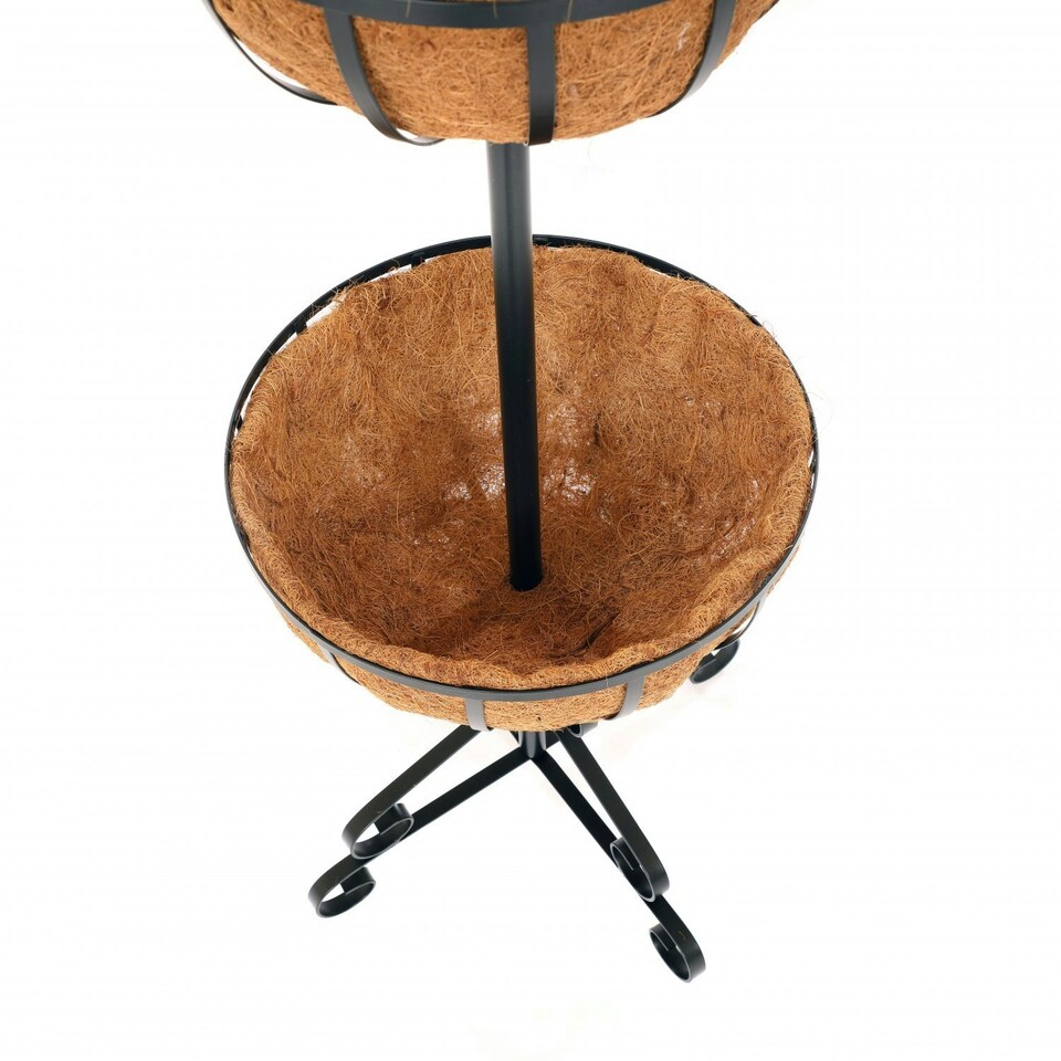 image 1 of Oypla 2 Tier Metal Garden Flower Fountain Plant Display Stand with Coco Liners Black
