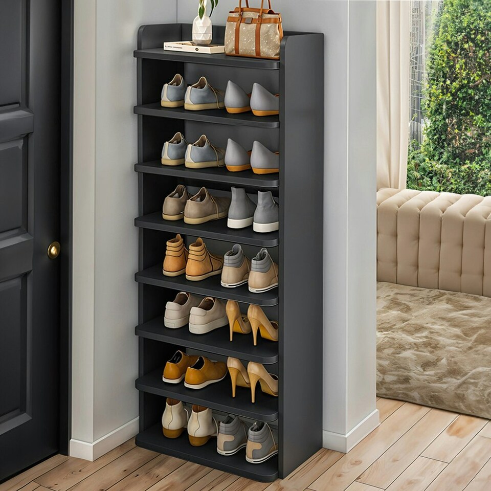 image 1 of Living and Home 8-Tier Narrow Tall Shoe Rack - Black Black