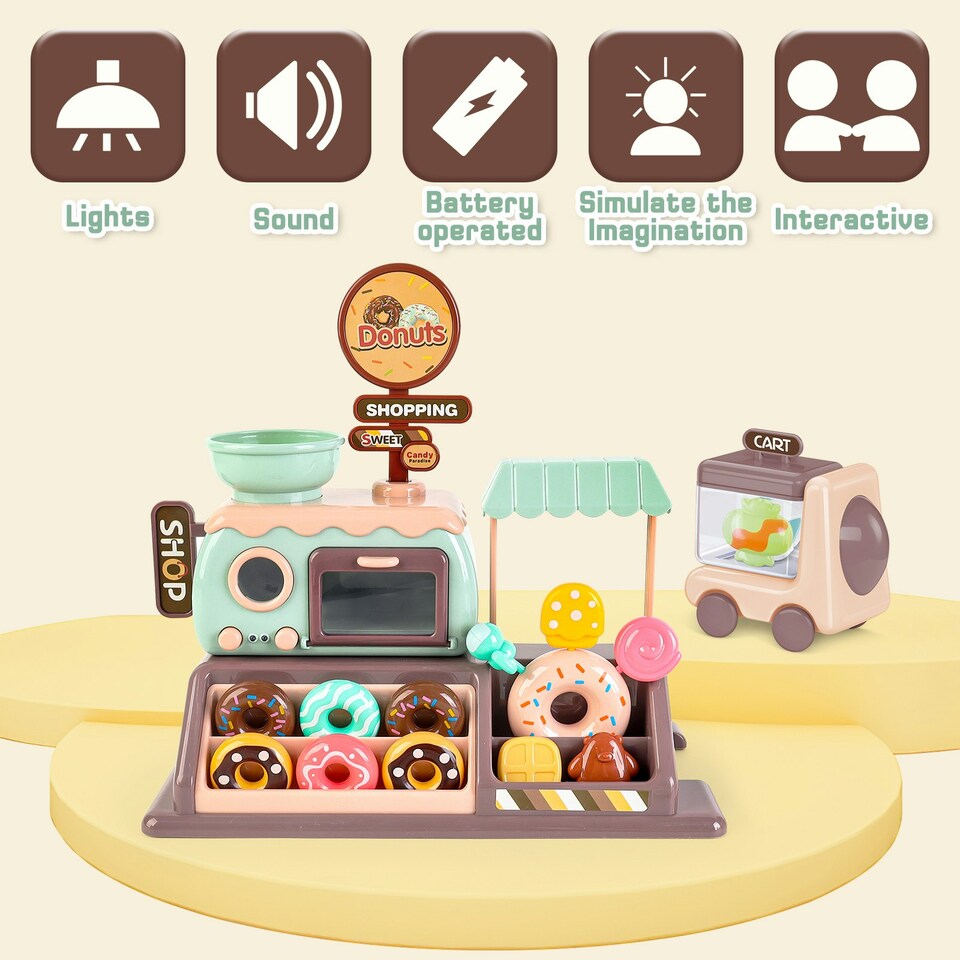 image 1 of Pretend Donut Shop Playset with Donut Maker Machine, Accessories & Music – Role Play Toy for Kids 3+