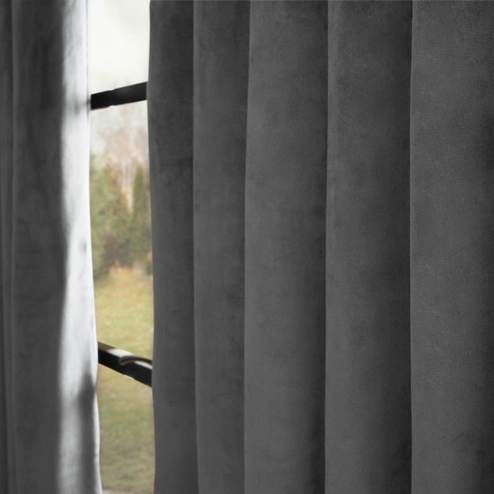 image 1 of OHS Matte Velvet Thermal Lined Eyelet Curtains, 66x90" - Charcoal
