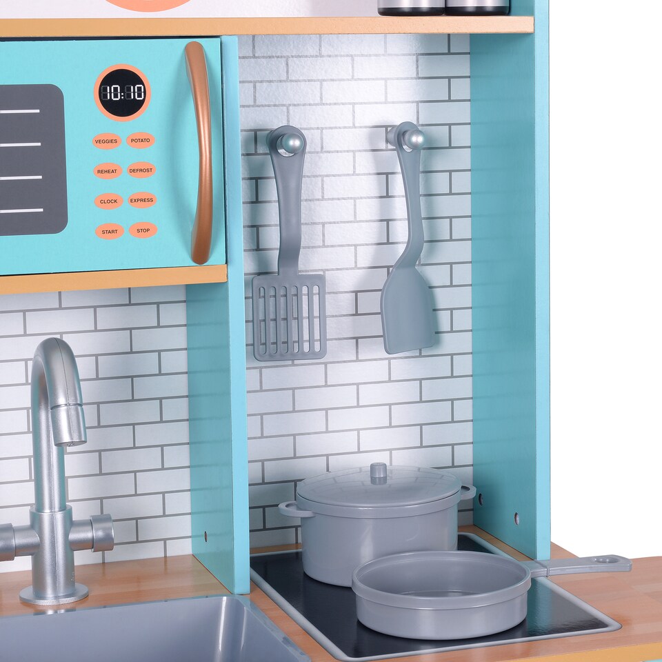 image 1 of Teamson Kids Play Kitchen, Small Retro Aqua Wood, Little Chef Santos