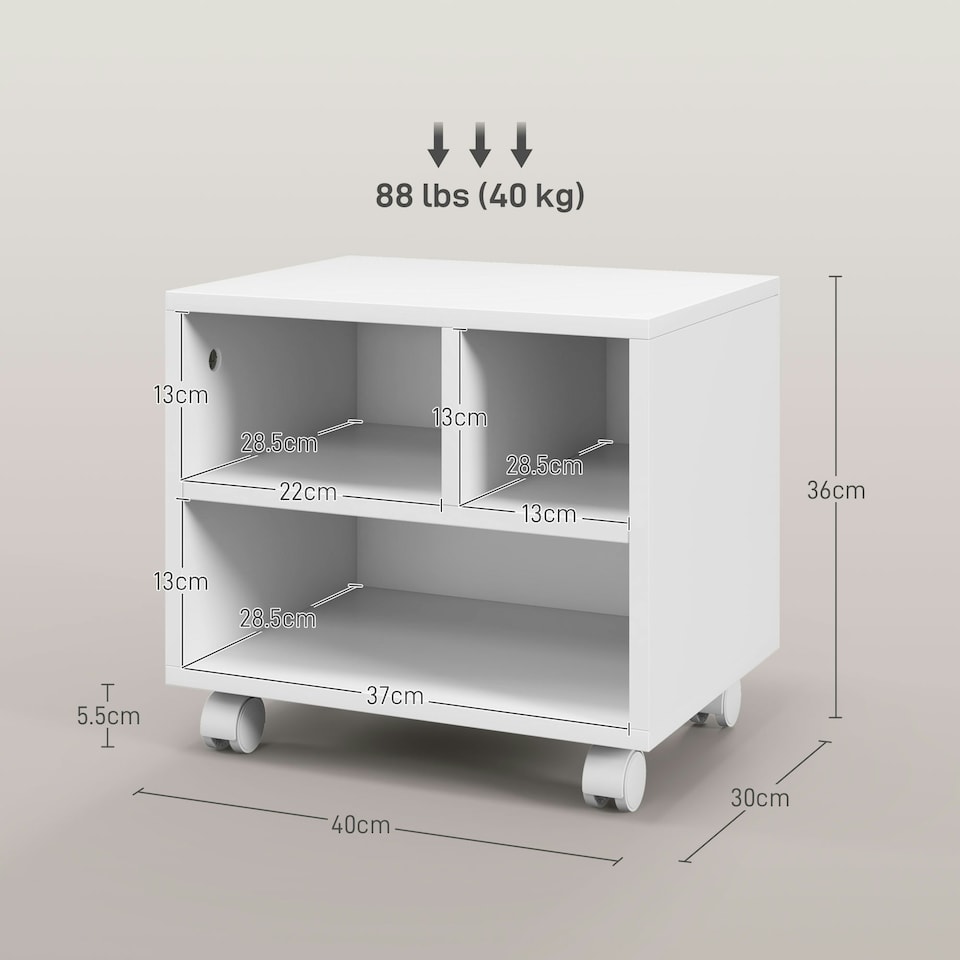 image 1 of HOMCOM Printer Stand with Storage Printer Cart on Wheels for Home Office White