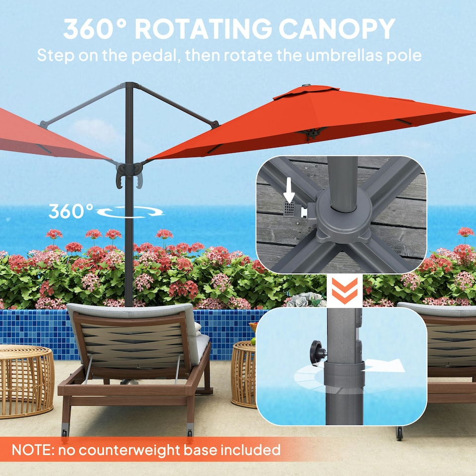 image 1 of Outsunny 3 x 3(m) Cantilever Parasol Garden Umbrella with Base Light Grey Orange | Orange