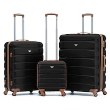 Flight Knight Suitcase Sets 3 Piece, Large Suitcase, Extra Large Suitcase, easyJet Cabin Bag 45x36x20cm Underseat Carry On, 100+ Airlines Approved - BA, Ryanair | Black | Black/Tan | Large
