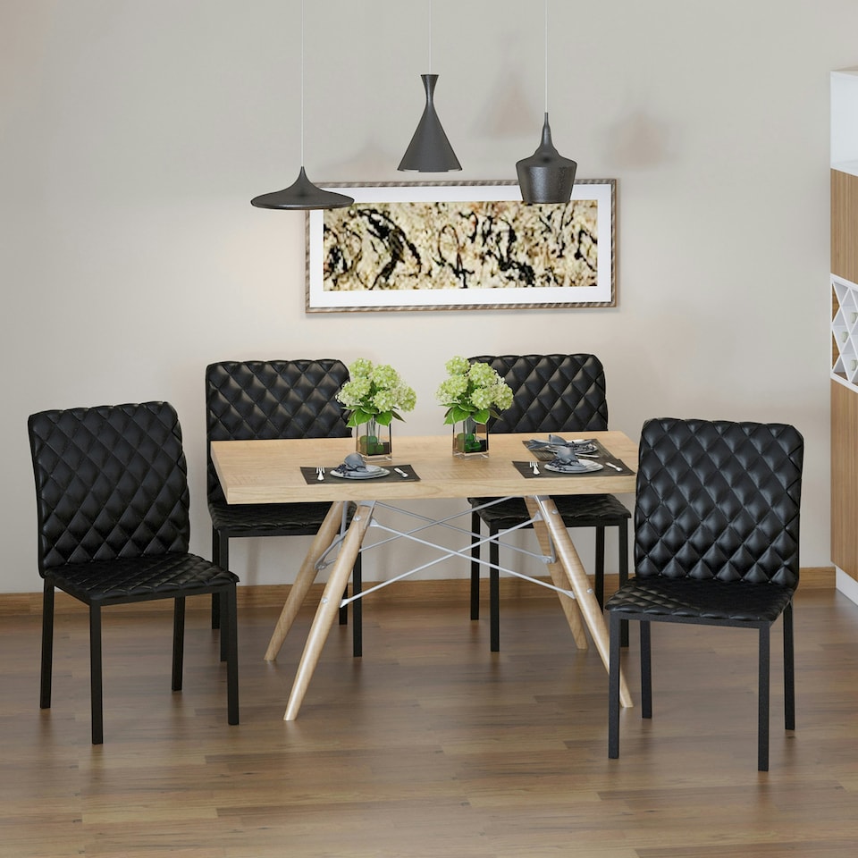 image 1 of HOMCOM Dining Chairs Faux Leather Accent Chairs for Kitchen, Set of 4, Black