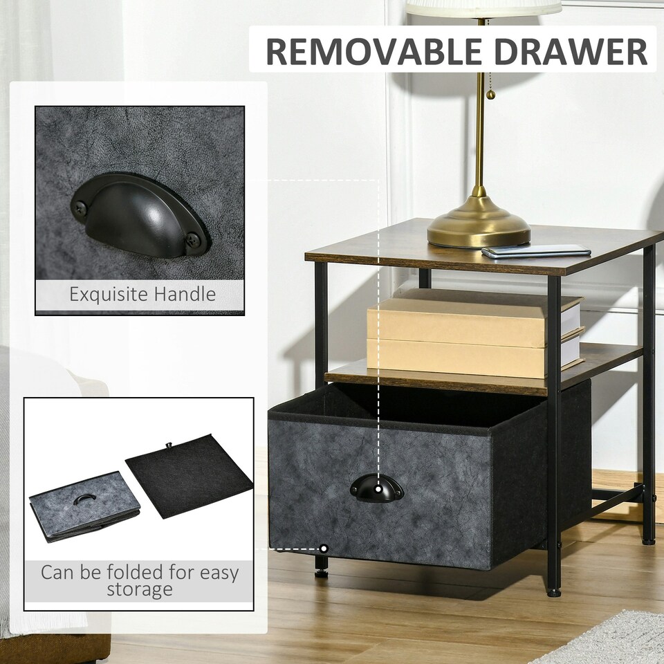 image 1 of HOMCOM Side Table Vintage Nightstand Coffee Table w/ Drawer for Living Room Brown