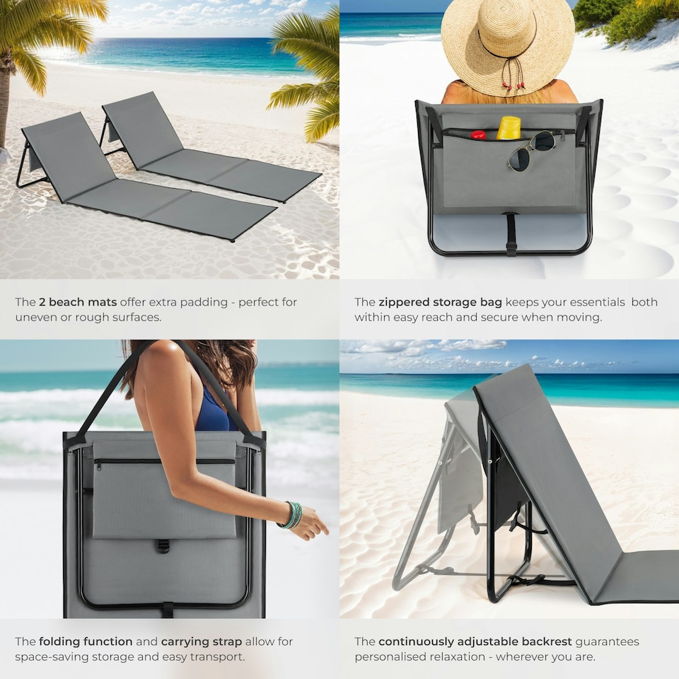 image 1 of Sun Lounger Mina - set of 2 - padded backrest, foldable, with shoulder strap & storage bag Grey