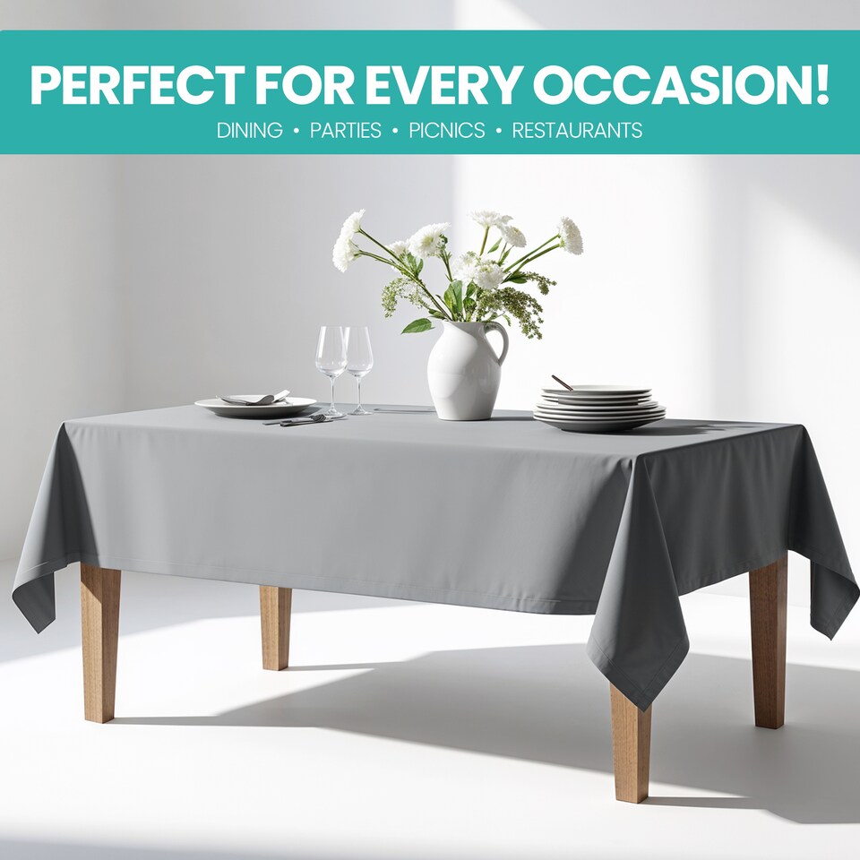 image 1 of Grey Rectangle Wipe Clean Table Cloth, Polyester Table Cover - 55x95 Inch