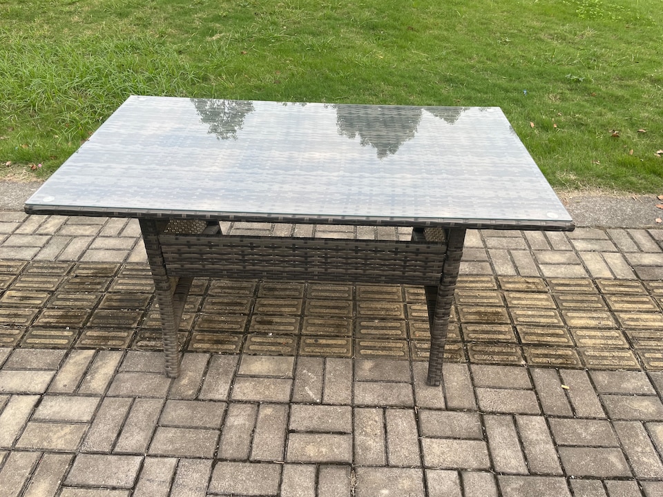 image 1 of Fimous Rattan Garden Furniture Set with Oblong Rectangular Dining Table 2 Small Footstools 11 Seater Outdoor Lounge Sofa Set Dark Grey Mixed