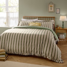 Wylder Connie Striped Ruffle Duvet Cover Set | Green | Moss | Single | 1