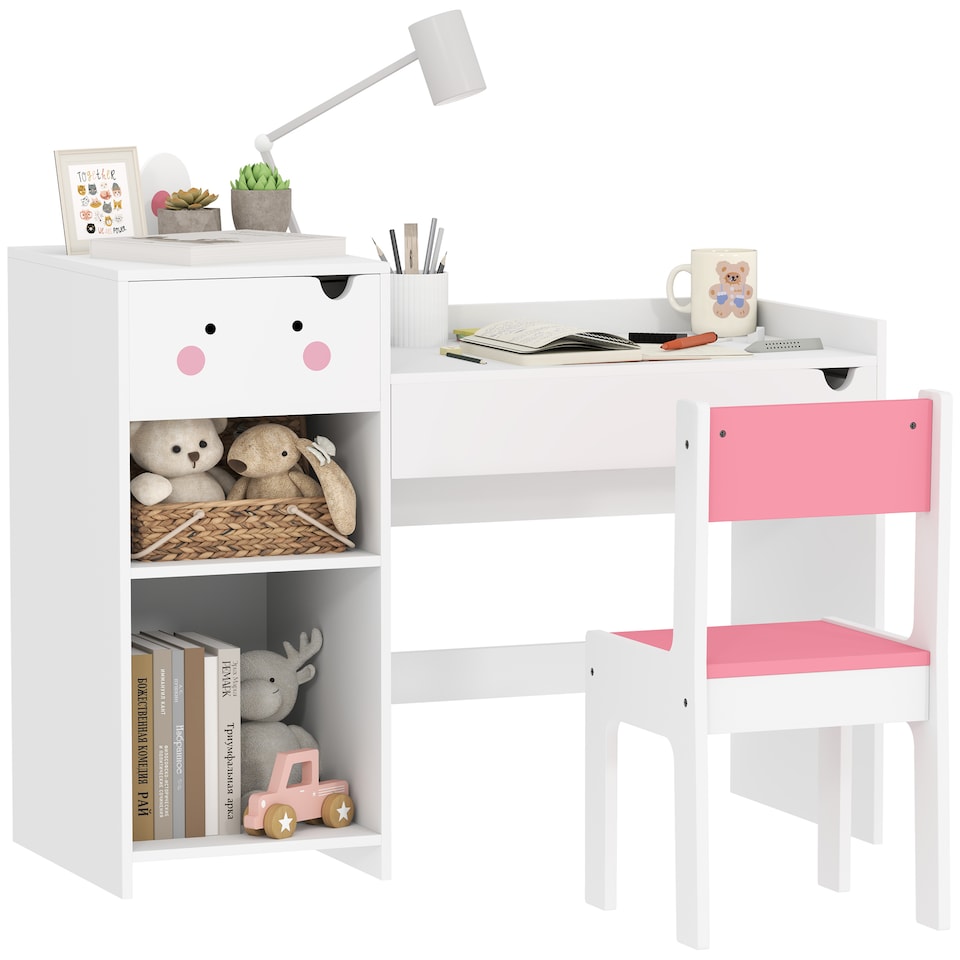 image 1 of AIYAPLAY Kids Desk and Chair Set, Toddler Table and Chair Set | White