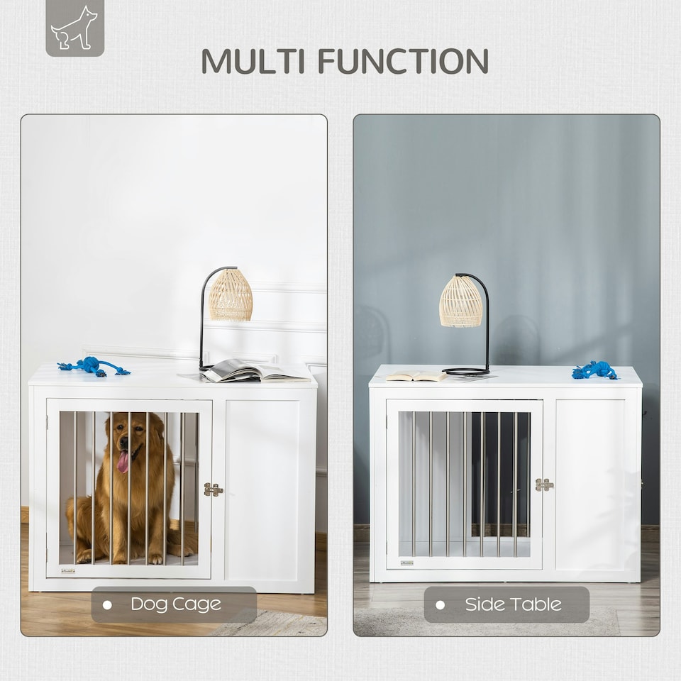image 1 of PawHut Furniture-Style Dog Crate End Table w/ 2 Doors, for Medium & Large Dogs