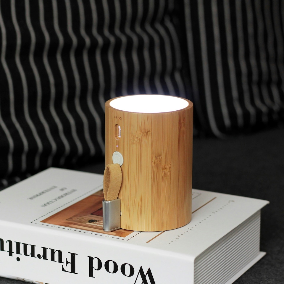 image 1 of Gingko Drum Light Bluetooth Speaker, Bamboo Wood