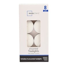 Mainstays Unscented Tealight Candles Pack of 8 | Long Burning Tea Lights in Aluminium Cups | Decorative Indoor & Outdoor Candles for Weddings, Parties, Home Décor & Events