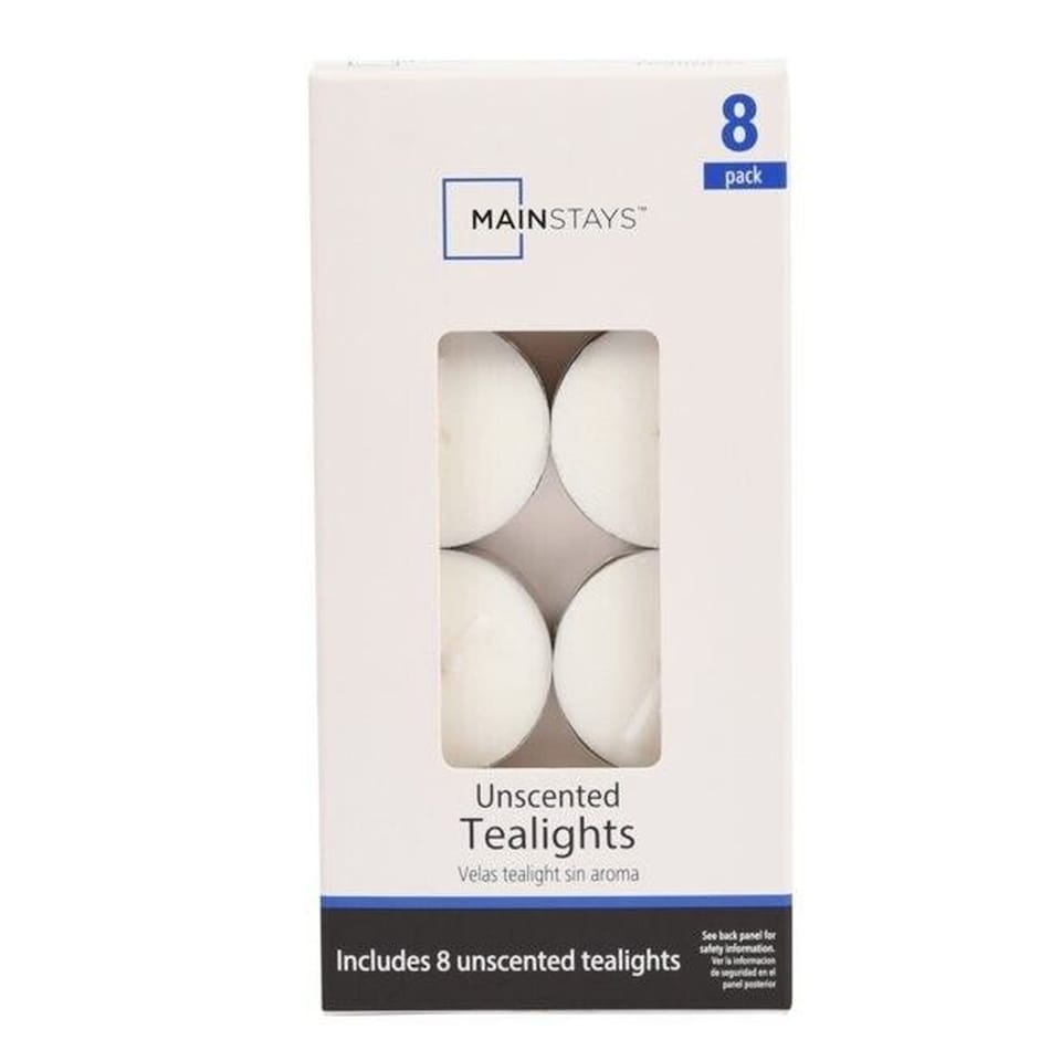 image 1 of Mainstays Unscented Tealight Candles Pack of 8 | Long Burning Tea Lights in Aluminium Cups | Decorative Indoor & Outdoor Candles for Weddings, Parties, Home Décor & Events