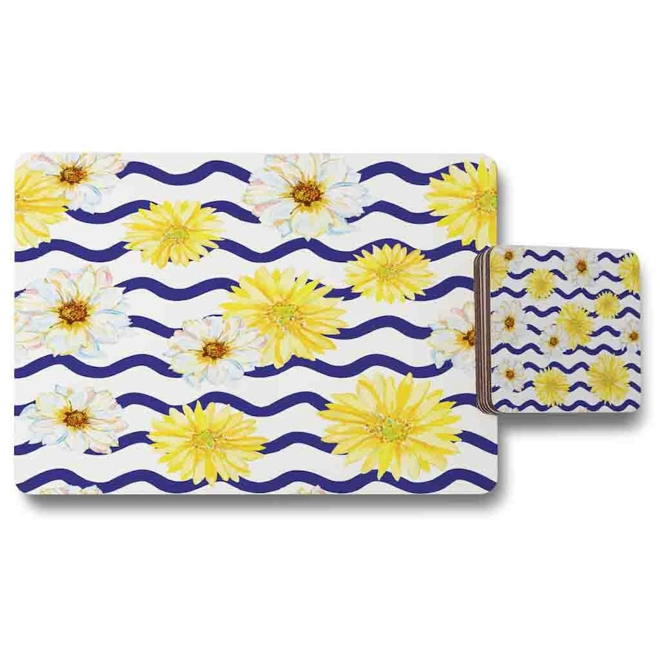 Bright Yellow Flowers & Zig Zags (Placemat & Coaster Set)