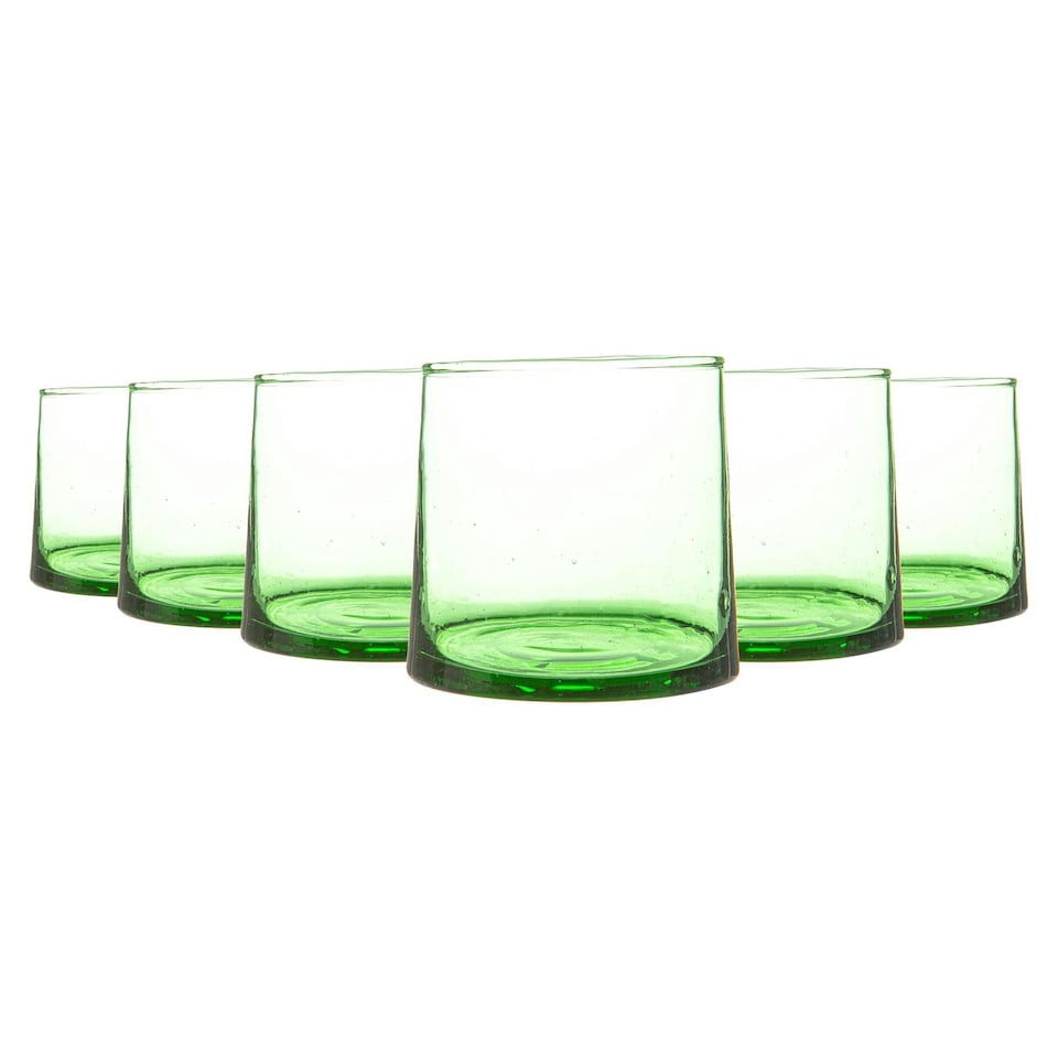 image 1 of Nicola Spring Merzouga Recycled Glass Tumblers - 200ml - Green - Pack of 6 - Tumbler Glasses Drinking Glasses Glassware Set Green
