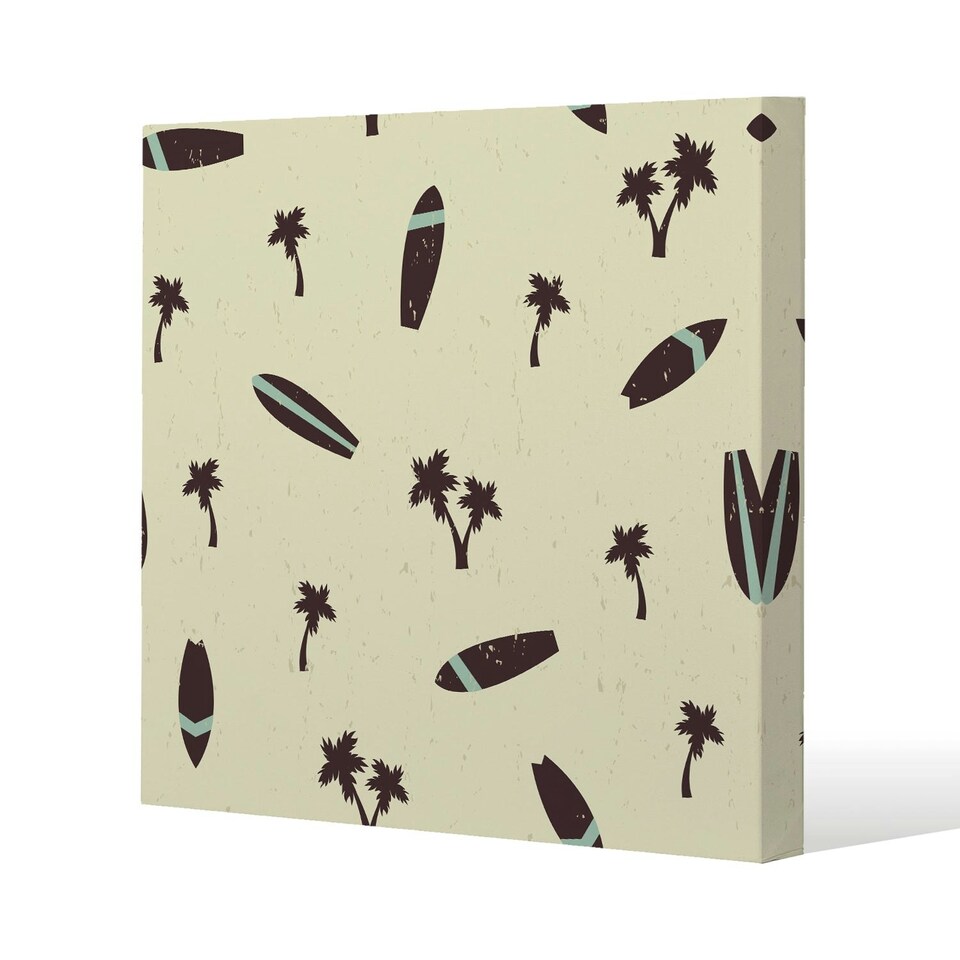image 1 of Surf Board & Palm Silhouettes (Canvas Print) 90 x 90 x 4cm
