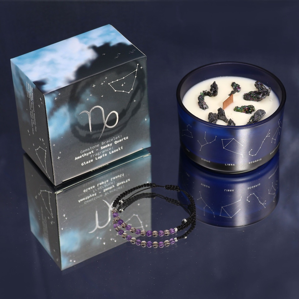 image 1 of Serenityy Zodiac Crystal Candle with Gemstone Bracelet - Capricorn