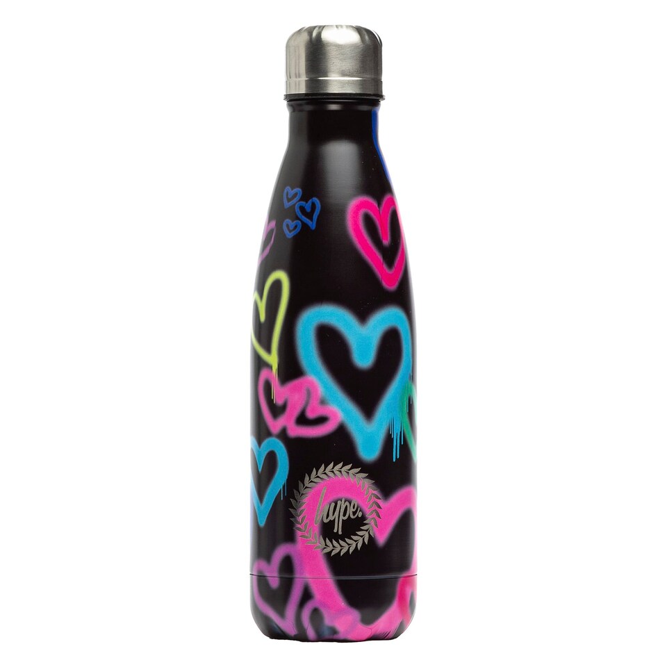 image 1 of Black Graffiti Heart Metal Water Bottle | Screw Top Reusable Leak Resistant | Black | Black | One Size | 1