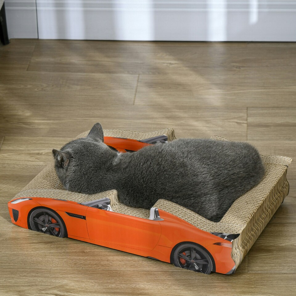 image 1 of PawHut Car-shaped Cat Scratcher Cardboard 2 in 1 with Catnip, Red
