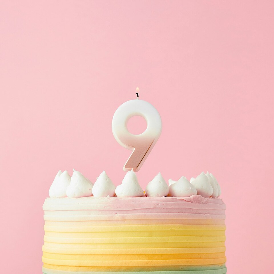 image 1 of Rose Gold Ombre Number '9' Celebration Candle