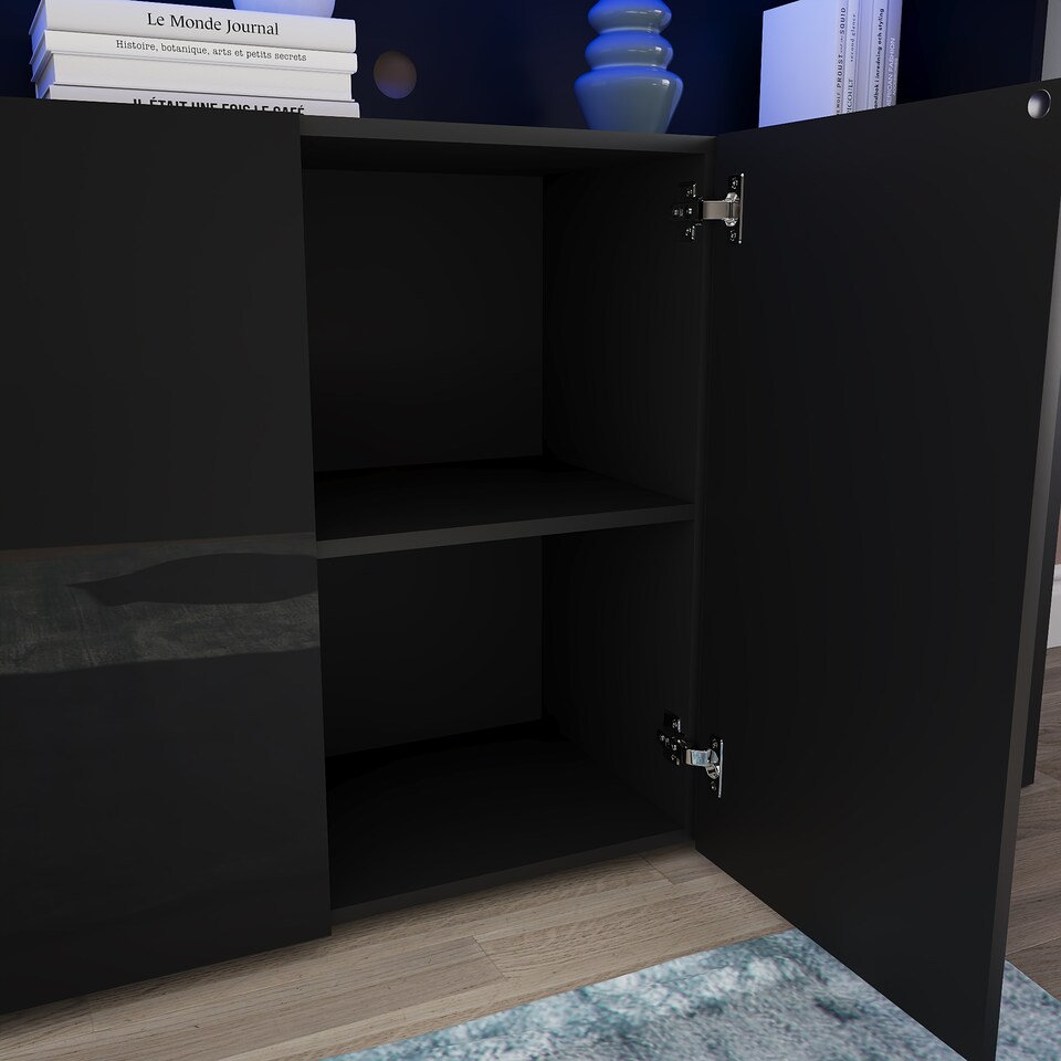 image 1 of Vida Designs Nova 3 Door LED Sideboard Buffet Cabinet Storage, Black | Black | 1