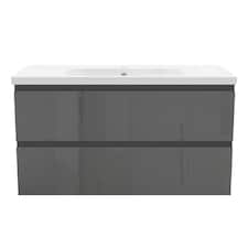 AICA 1000mm Wall-Hung Gloss Anthracite Bathroom Vanity Unit With Integrated Sink,2 Soft-Close Drawers for Storage