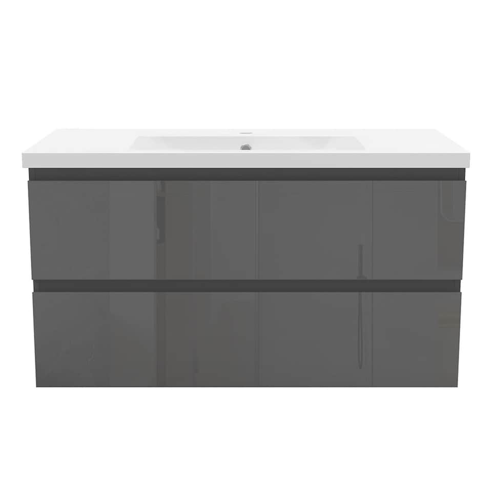 image 1 of AICA 1000mm Wall-Hung Gloss Anthracite Bathroom Vanity Unit With Integrated Sink,2 Soft-Close Drawers for Storage