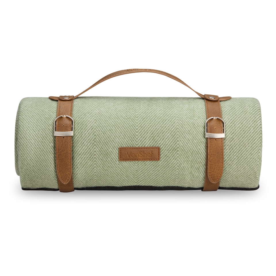 image 1 of VonShef Picnic Blanket - Green Herringbone