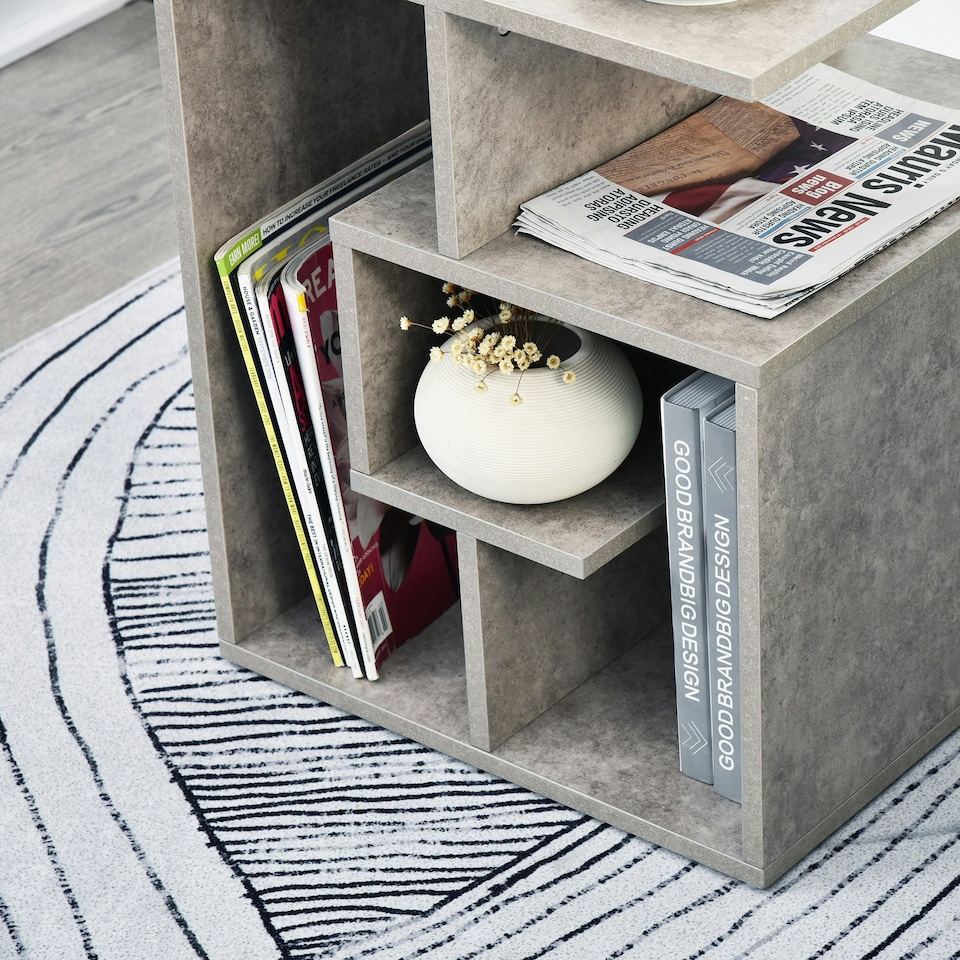 image 1 of HOMCOM 3-Tier Side End Table Open Shelves Storage Magazine Desk Grey