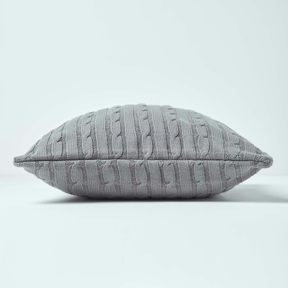 image 1 of Homescapes Cotton Cable Knit Grey Cushion Cover - 45 x 45 cm | Grey | Grey | 45 x 45 cm