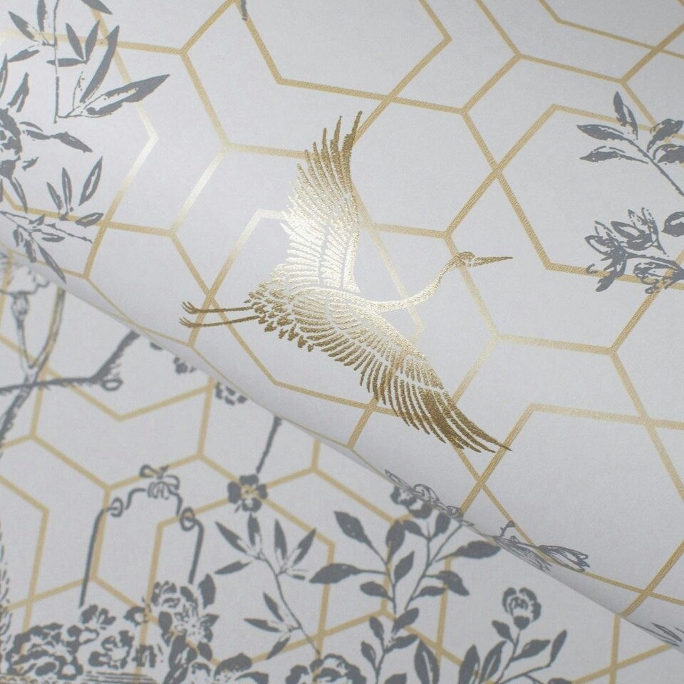 image 1 of Himara Lipsy Geometric Wallpaper - Grey/Gold - 10m x 53cm Grey
