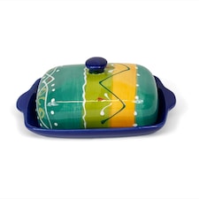 Verano Spanish Ceramics Classic Spanish Butter Dish - 19cm L x 12cm W (internal 4cm H) Orange/Green | Multi | Orange/Green