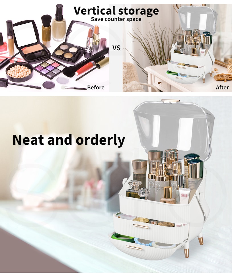 image 1 of ilus Makeup Organizer Case Drawer Portable Cosmetic Jewellery Storage Box White