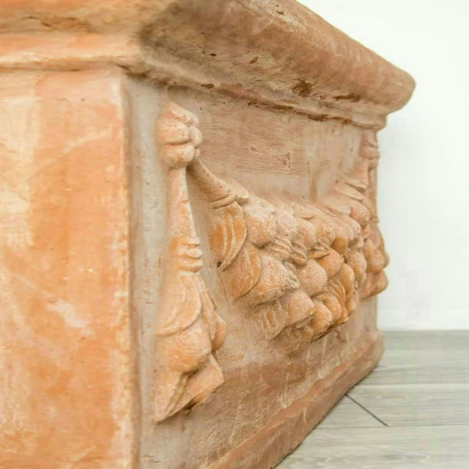 image 1 of Primrose Garden Large Terracotta Red Trough Planter With Decorative Detail 80cm