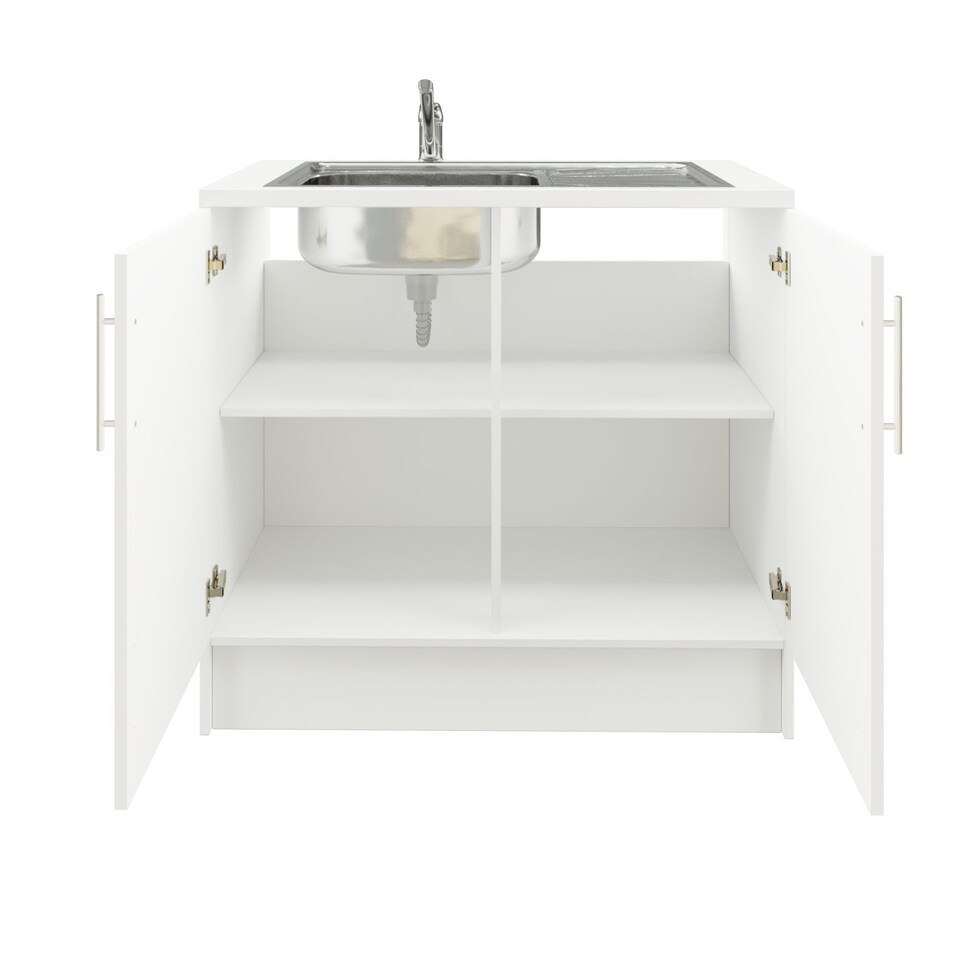 image 1 of JD Greta 1000mm Utility Room Sink Unit With Tap, Kitchen Base Cabinet - White Matt | White