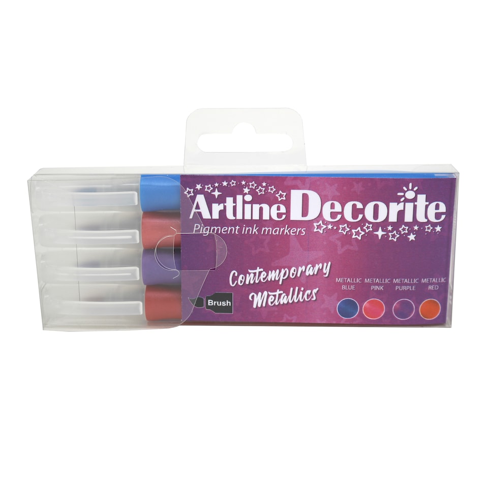 image 1 of Artline Decroite Brush Markers Contemporary Metallic Colours 4 Pack