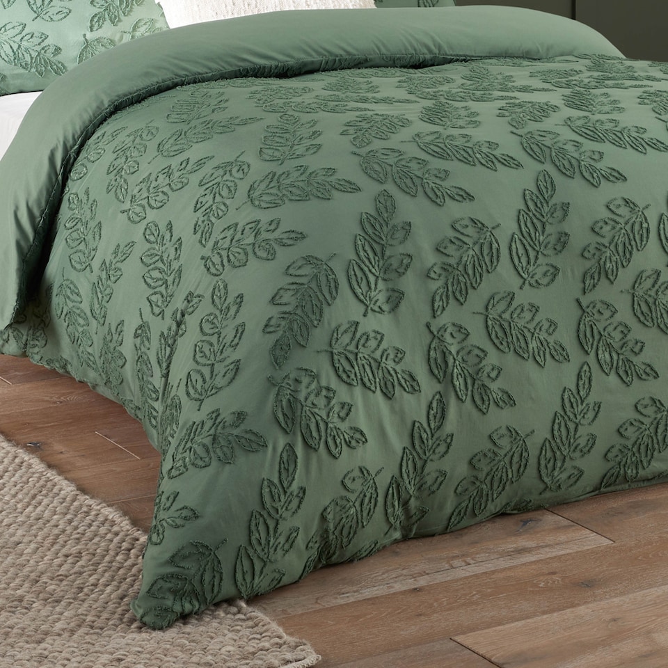 image 1 of Duvet Day Seville Leaf Tufted Soft Touch Duvet Cover Set | Green | Green | Super King | 1
