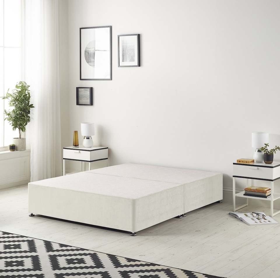 image 1 of Astoria Divan Bed Base with 30 Inch Diamonte Button Headboard Plush Velvet | Cream | Ivory | Single