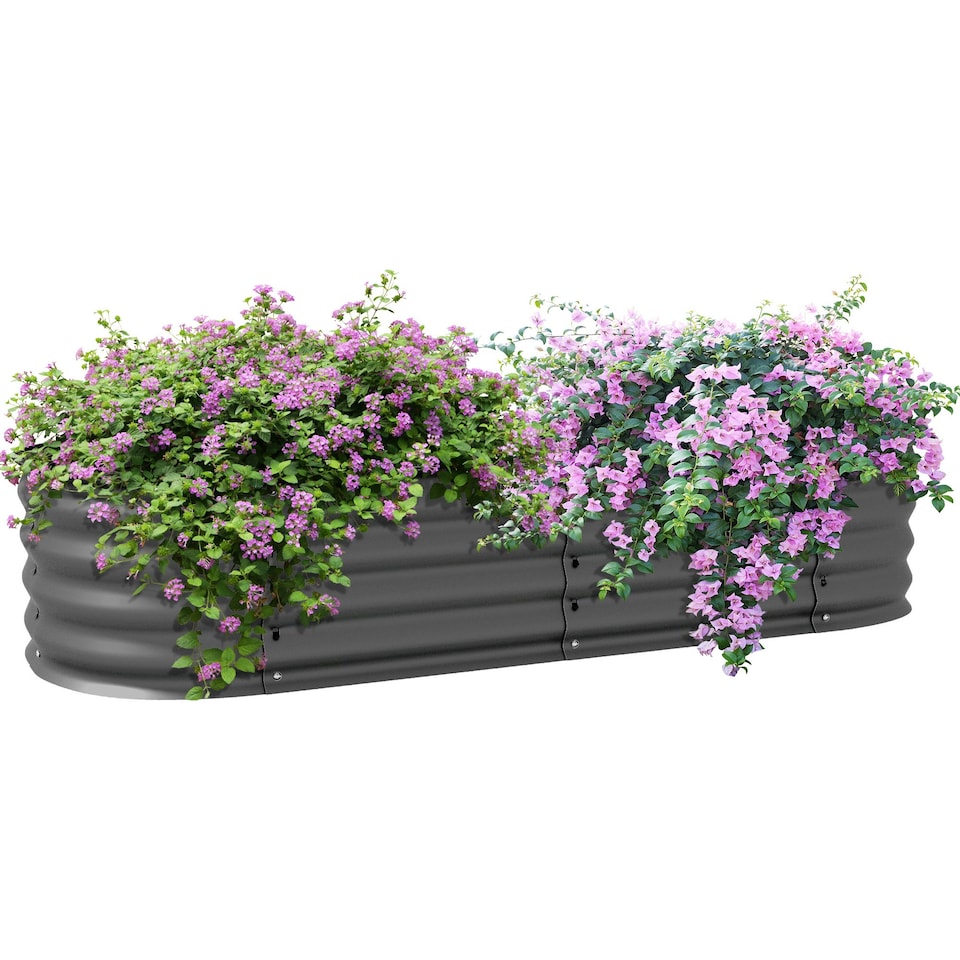 image 1 of Outsunny Galvanised Raised Garden Bed Planter Box with Safety Edging, Dark Grey