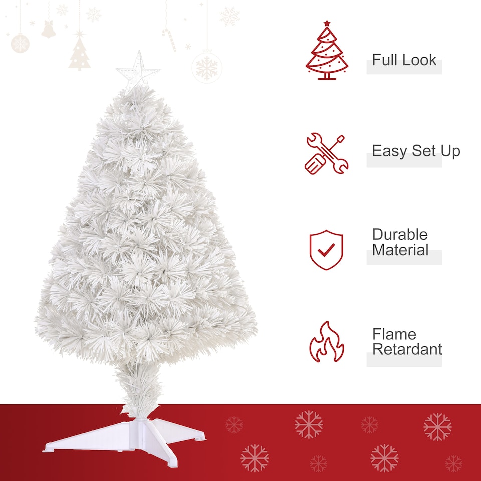 image 1 of HOMCOM 2.5FT Prelit Artificial Tabletop Christmas Tree w/ Fibre Optics for Desk | White